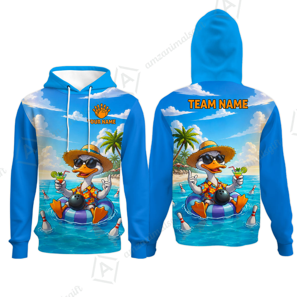 Custom Bowling Jersey Polo Shirt, Tropical Beach Duck Vacation Bowling, Custom Bowling Jersey Team Shirt For Players With Name and Team Name