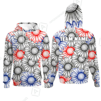 Custom Sunflower Bowling Team Jersey, Sunflower Bowling Polo Quarter-Zip Shirts, Bowling Uniforms Jerseys, Custom Name And Team Name