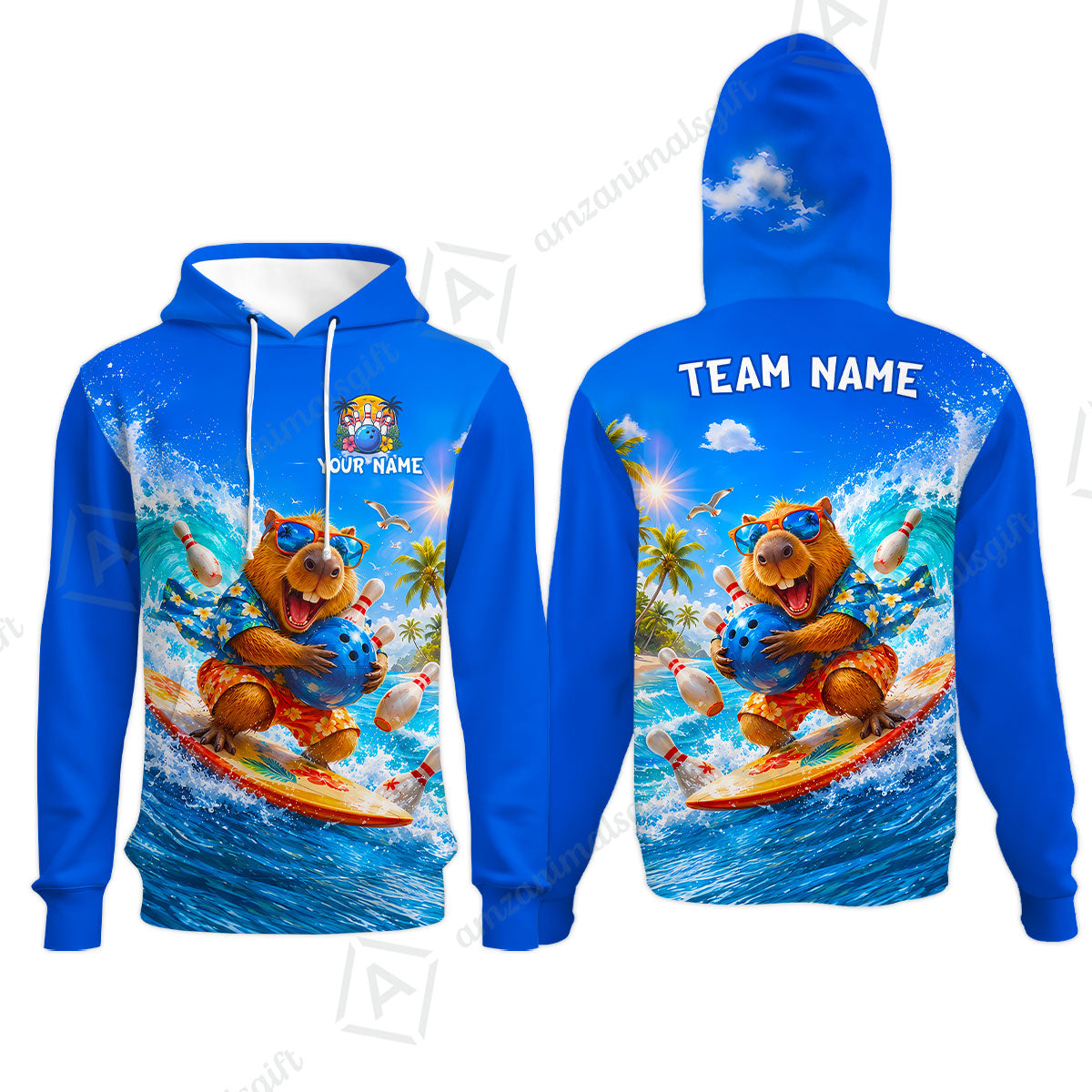 Custom Bowling Jersey Polo Shirt, Surfing Capybara, Personalized Name And Team Name