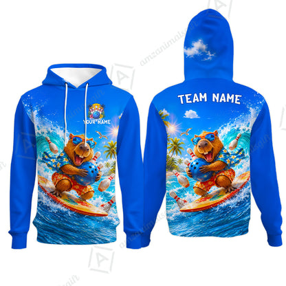 Custom Bowling Jersey Polo Shirt, Surfing Capybara, Personalized Name And Team Name