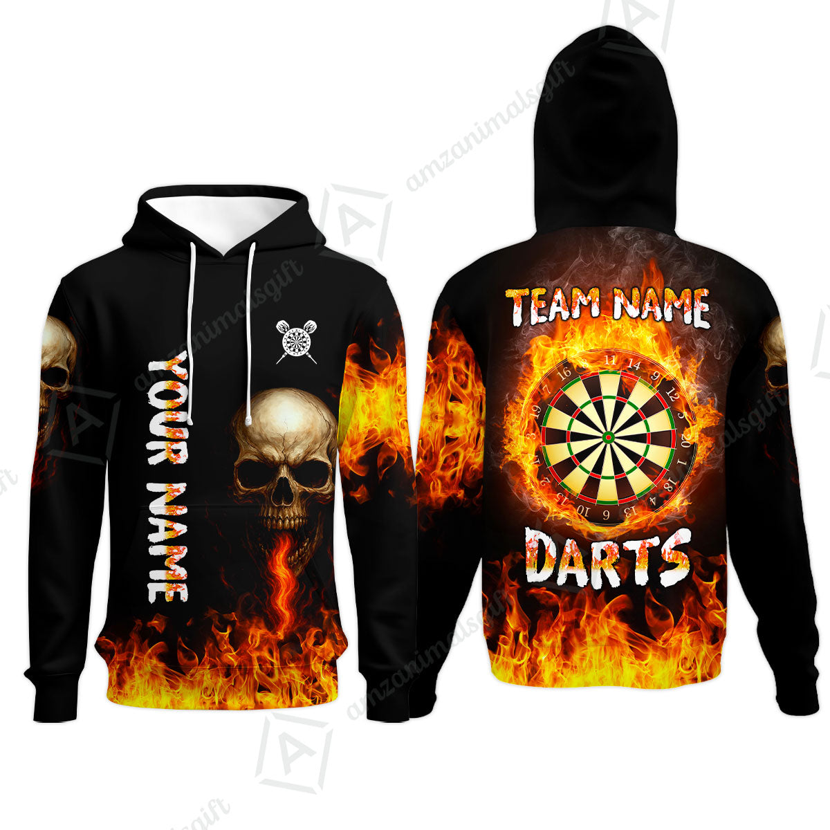 Customized Darts Team Polo Jersey, Darts Fire Skull Multi-Flame Dartboard Custom Uniform Team Shirt for Darts Players
