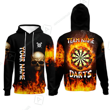 Customized Darts Team Polo Jersey, Darts Fire Skull Multi-Flame Dartboard Custom Uniform Team Shirt for Darts Players