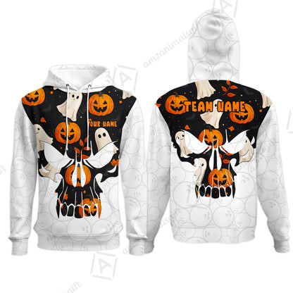 Custom Bowling Jersey Polo Shirt, Halloween Pattern Skull, Custom Bowling Jersey Team Shirt For Players With Name & Team Name