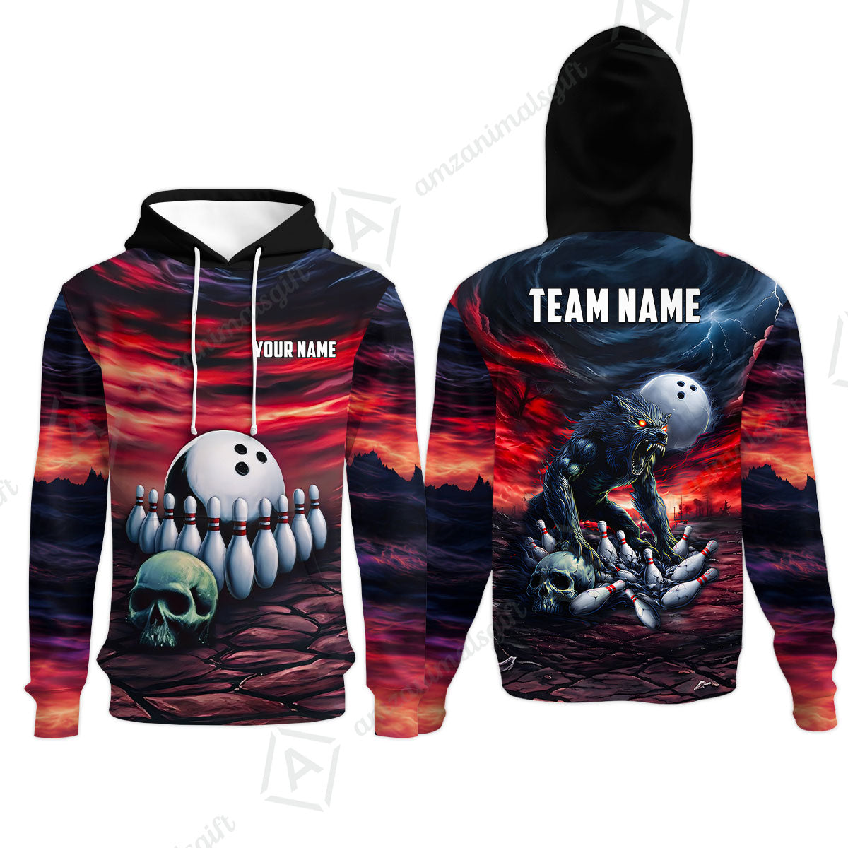 Custom Full Moon Werewolf Bowling Jersey Polo Shirt, Custom Full Moon Werewolf Bowling Jersey Team Shirt For Players With Name & Team Name