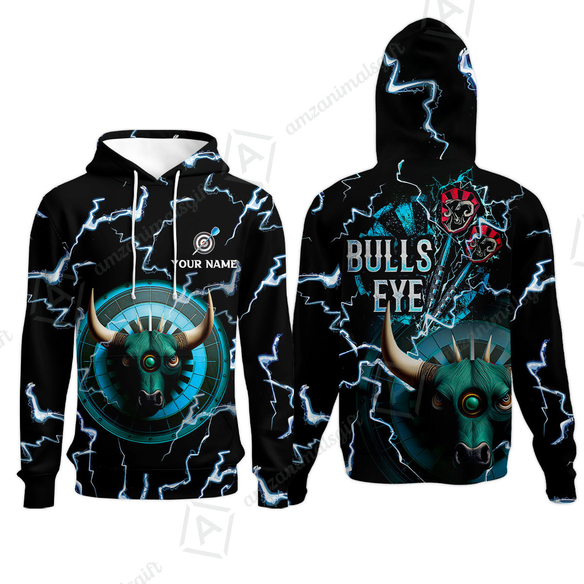 Customized Darts Hoodie, Bullseye Dartboard, Personalized Name Darts And Bull Hoodie - Perfect Gift For Darts Lovers, Darts Players