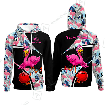 Custom Funny Cartoon Flamingo Bowling Jersey Polo Shirt, Custom Funny Cartoon Flamingo Bowling Jersey Team Shirt For Players With Name & Team Name