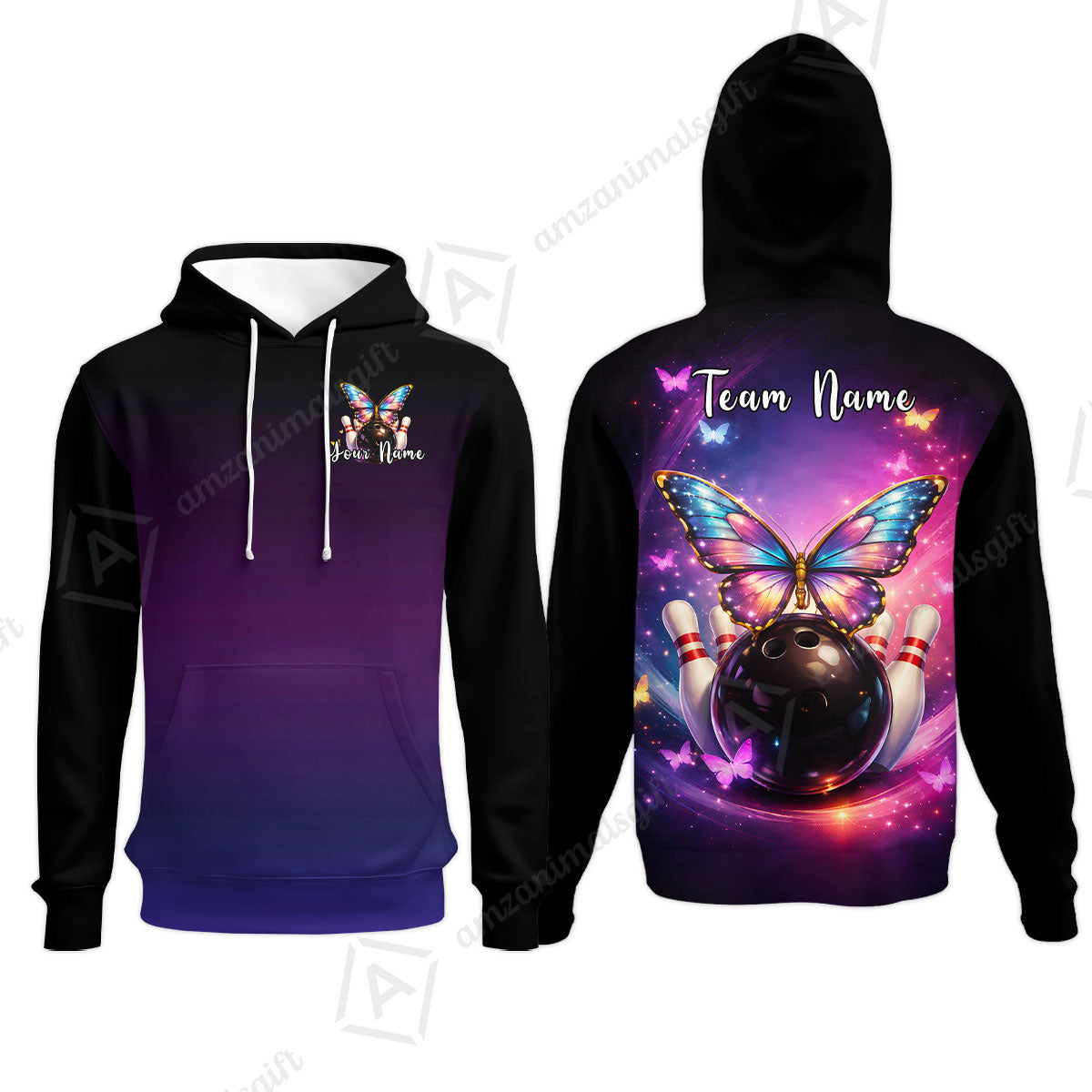Custom Bowling Polo Shirt, Midnight Butterfly Bowling, Custom Bowling Polo Team Shirt With Name & Team Name