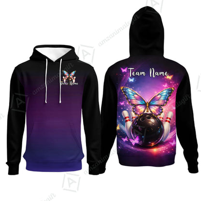 Custom Bowling Polo Shirt, Midnight Butterfly Bowling, Custom Bowling Polo Team Shirt With Name & Team Name