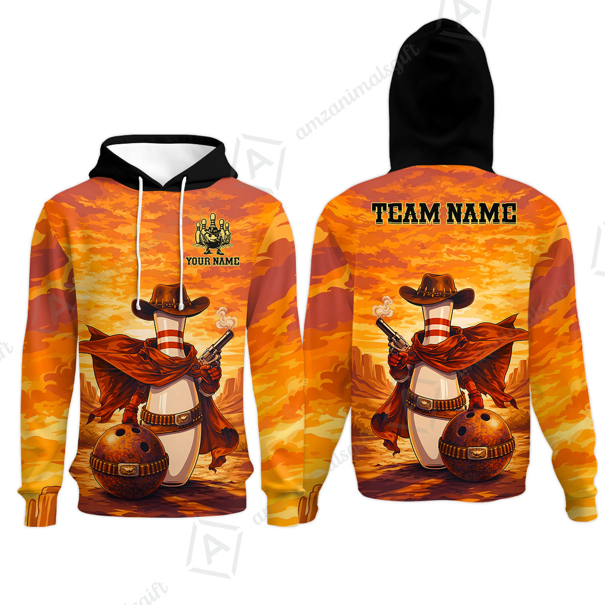 Custom Bowling Jersey Polo Shirt, Pin Cowboy Bowling Sunset, Custom Bowling Jersey Team Shirt For Players With Name and Team Name