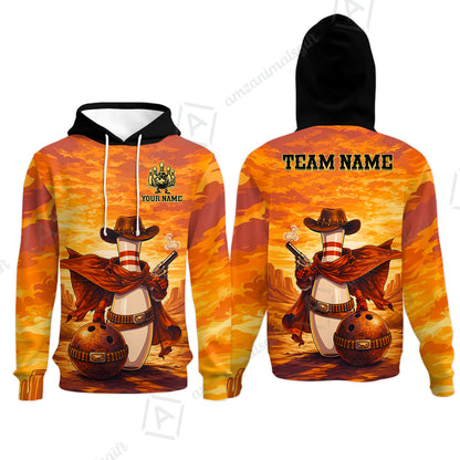 Custom Bowling Jersey Polo Shirt, Pin Cowboy Bowling Sunset, Custom Bowling Jersey Team Shirt For Players With Name and Team Name