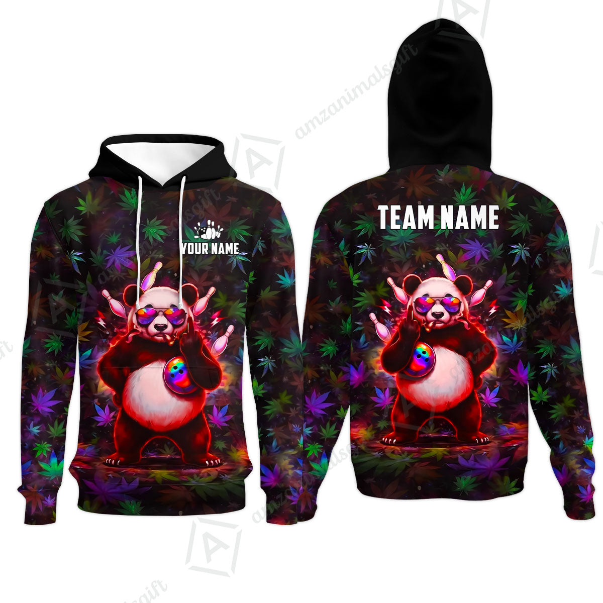 Custom Bowling Jersey Polo Shirt, Badass Stoner Panda & Psychedelic Leaves, Custom Bowling Jersey Team Shirt For Players With Name & Team Name