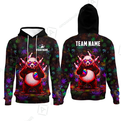 Custom Bowling Jersey Polo Shirt, Badass Stoner Panda & Psychedelic Leaves, Custom Bowling Jersey Team Shirt For Players With Name & Team Name