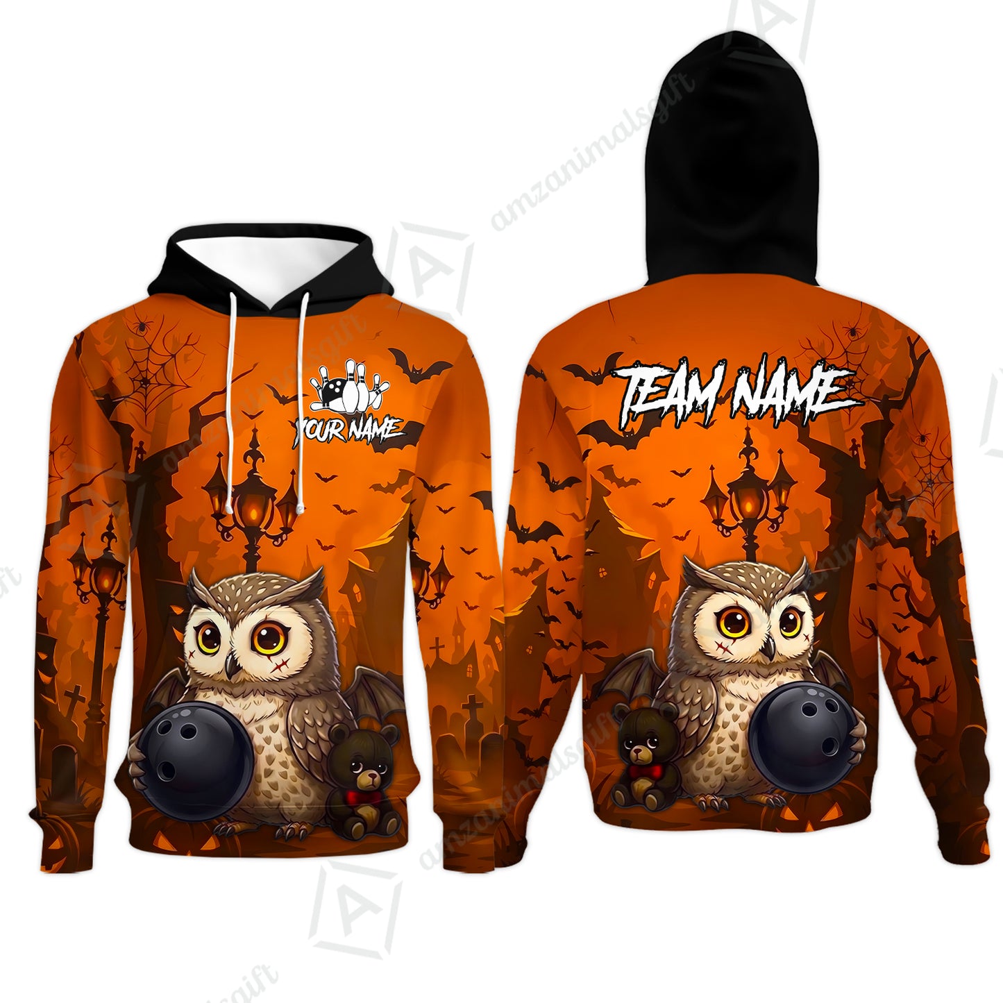 Custom Bowling Jersey Polo Shirt, Owl In Halloween, Personalized Name And Team Name