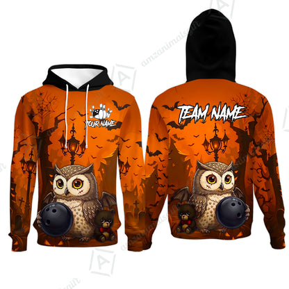 Custom Bowling Jersey Polo Shirt, Owl In Halloween, Personalized Name And Team Name