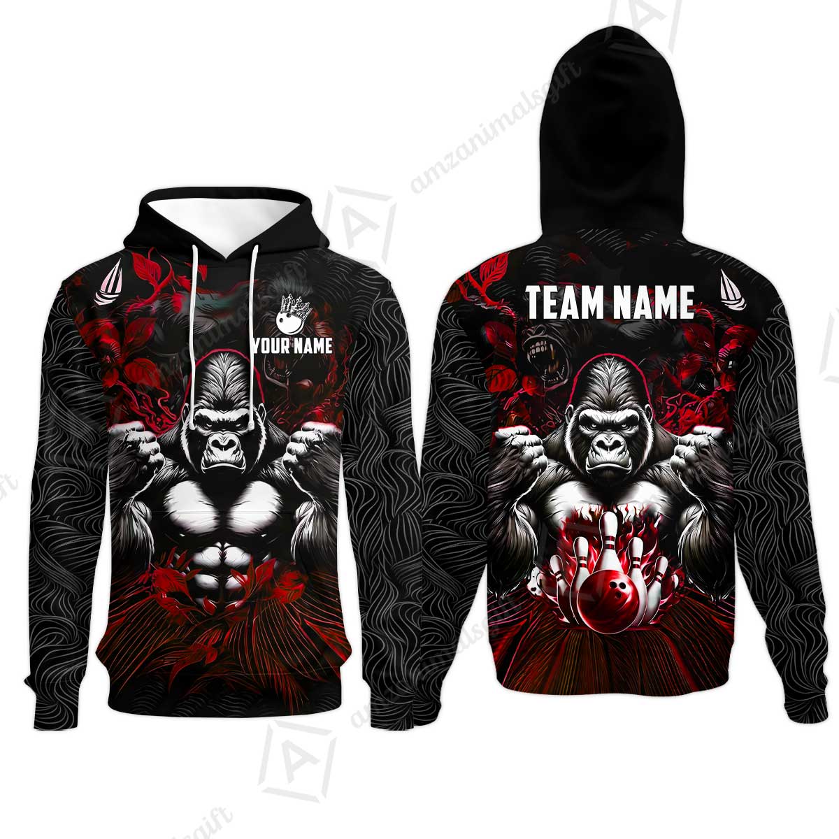 Custom Bowling Jersey Polo Shirt, Furious Gorilla Mascot, Custom Bowling Jersey Team Shirt For Players With Name & Team Name