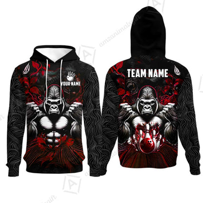 Custom Bowling Jersey Polo Shirt, Furious Gorilla Mascot, Custom Bowling Jersey Team Shirt For Players With Name & Team Name