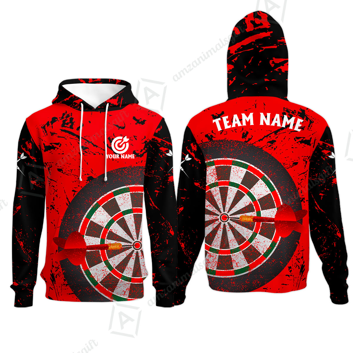Red Dartboard Pattern Custom Darts Team Jersey Polo Quarter-Zip Shirts, Customized Name Team Name Darts Team Jerseys Uniform
