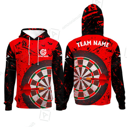 Red Dartboard Pattern Custom Darts Team Jersey Polo Quarter-Zip Shirts, Customized Name Team Name Darts Team Jerseys Uniform