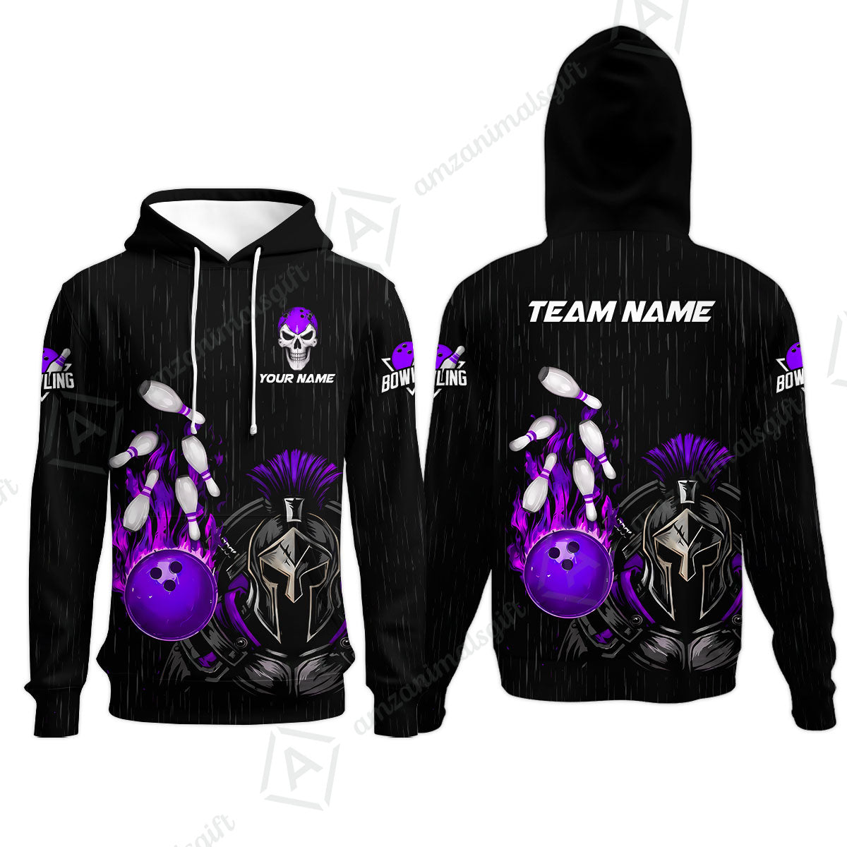 Custom Bowling Jersey Polo Shirt, Fire Bowling Knight Rain Skull Logo, Personalize Name & Team Name