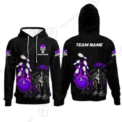 Custom Bowling Jersey Polo Shirt, Fire Bowling Knight Rain Skull Logo, Personalize Name & Team Name