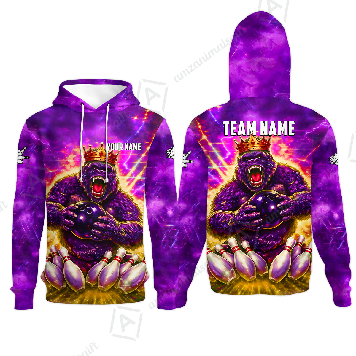 Custom Bowling Jersey Polo Shirt, King Gorilla Holding Bowling Ball, Custom Bowling Jersey Team Shirt For Players With Name & Team Name