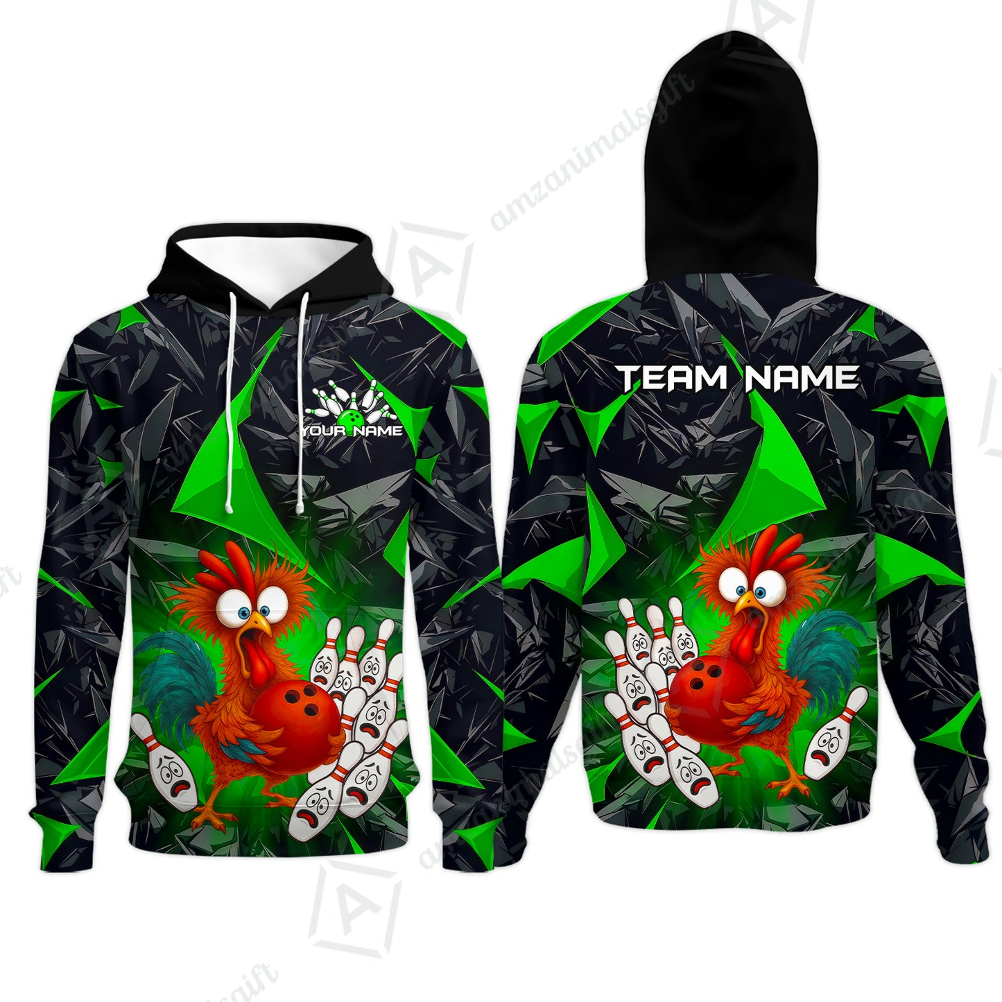 Custom Bowling Jersey Polo Shirt, Crazy Chicken Bowling Custom Bowling Jersey Team Shirt For Players With Name & Team Name