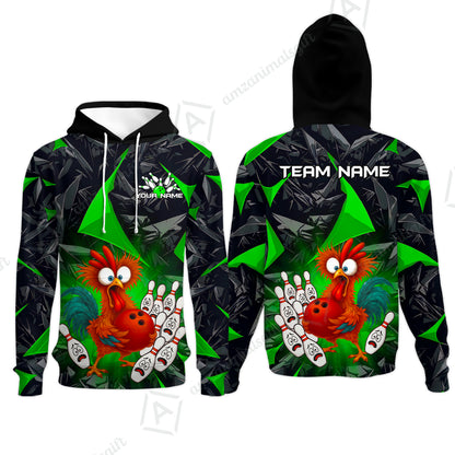 Custom Bowling Jersey Polo Shirt, Crazy Chicken Bowling Custom Bowling Jersey Team Shirt For Players With Name & Team Name