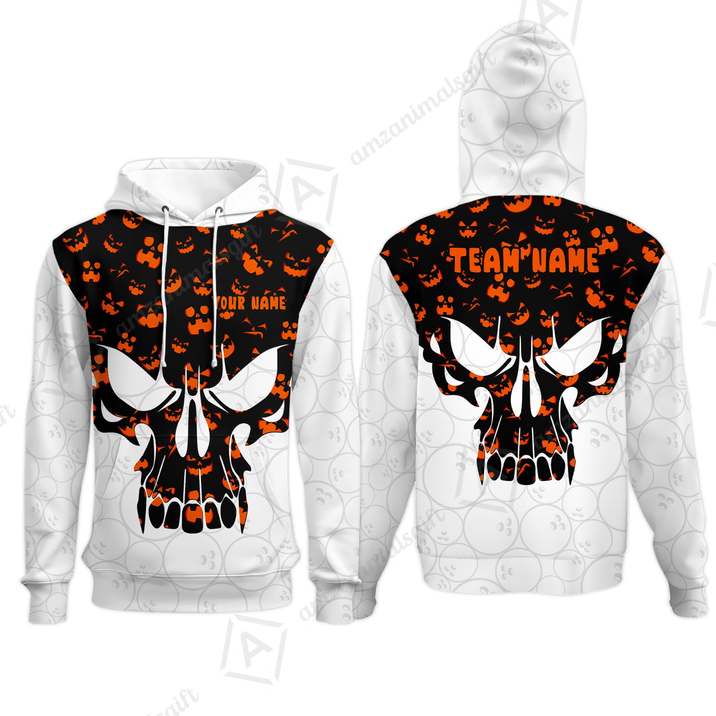 Custom Bowling Jersey Polo Shirt, Halloween Pattern Skull, Custom Bowling Jersey Team Shirt For Players With Name & Team Name