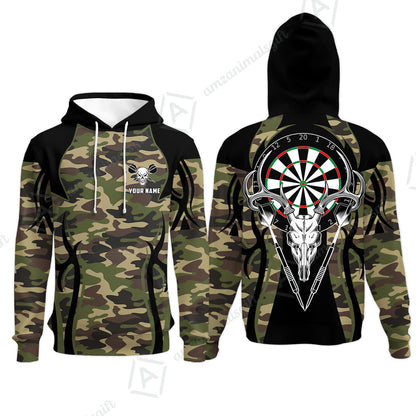 Darts Custom Name Hoodie, Camo Skull Deer Dartboard Personalized Hoodie - Gift For Darts Lovers, Friend, Darts Team Player