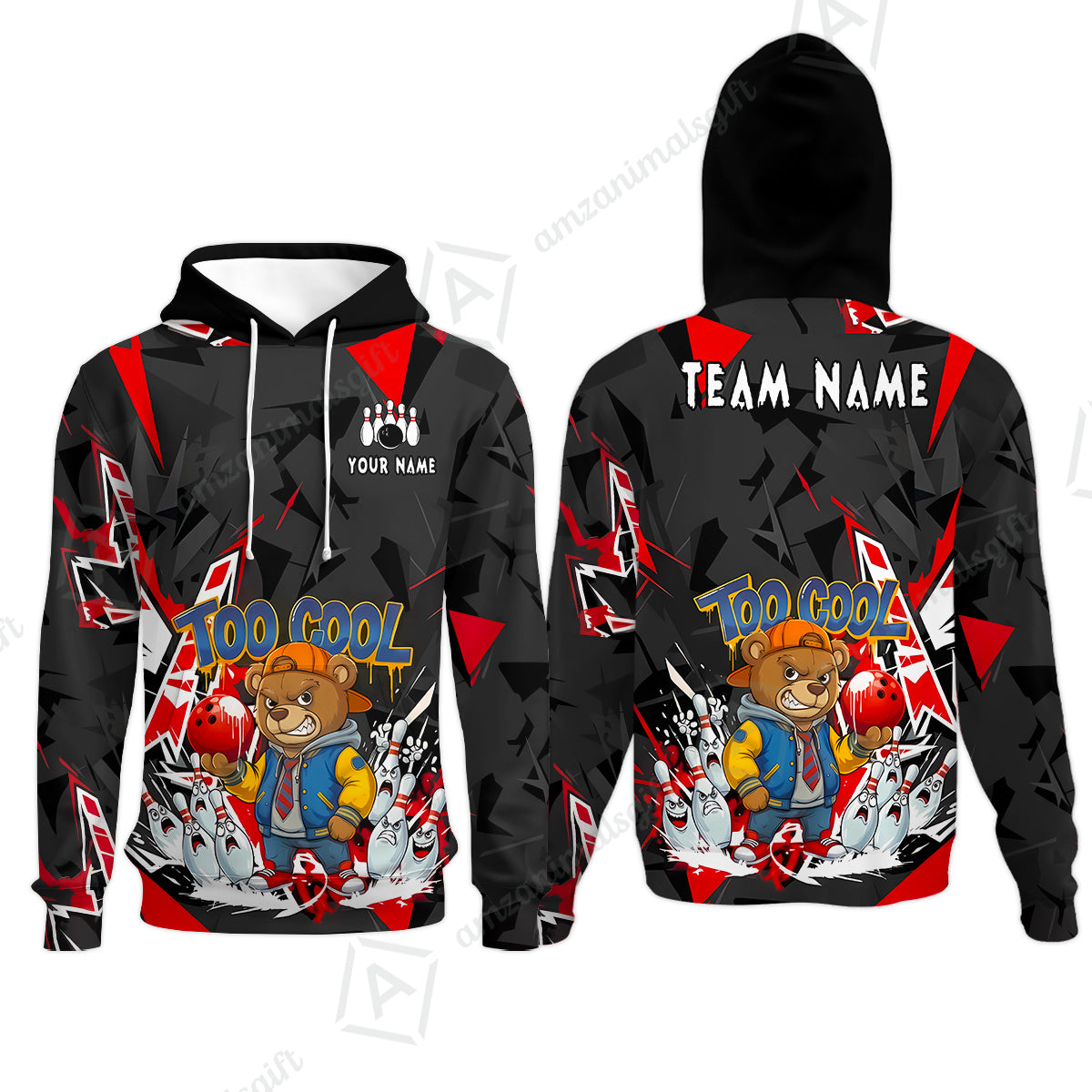 Custom Bowling Jersey Polo Shirt, Streetwear Style Bear Bowling, Custom Bowling Jersey Team Shirt For Players With Name & Team Name
