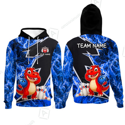 Custom Bowling Jersey Polo Shirt, Fire Lightning Dino Strike, Custom Bowling Jersey Team Shirt For Players With Name and Team Name