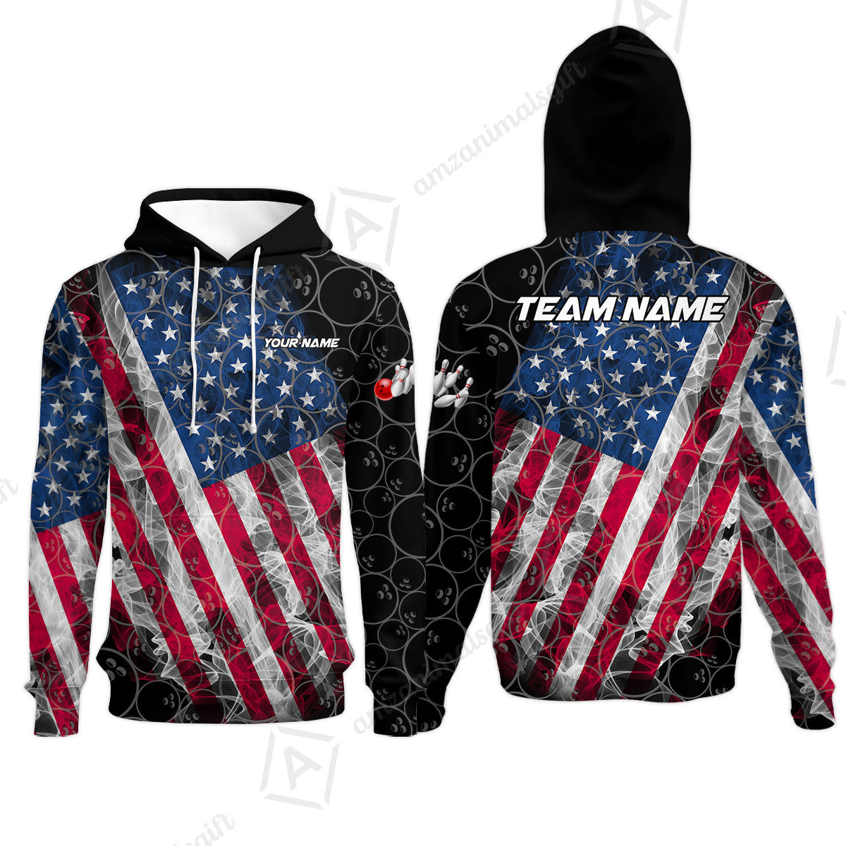 Custom Bowling Jersey Polo Shirt, Patriotic Smokey American Flag, Custom Bowling Jersey Team Shirt For Players With Name & Team Name