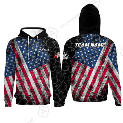 Custom Bowling Jersey Polo Shirt, Patriotic Smokey American Flag, Custom Bowling Jersey Team Shirt For Players With Name & Team Name