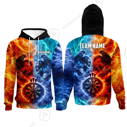Custom Darts Team Jersey, Personalized Fire Ice Raven Darts Polo Shirt For Players With Name & Team Name