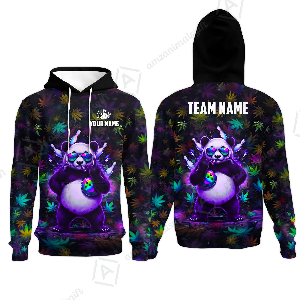 Custom Bowling Jersey Polo Shirt, Badass Stoner Panda & Psychedelic Leaves, Custom Bowling Jersey Team Shirt For Players With Name & Team Name