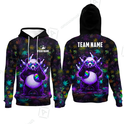 Custom Bowling Jersey Polo Shirt, Badass Stoner Panda & Psychedelic Leaves, Custom Bowling Jersey Team Shirt For Players With Name & Team Name