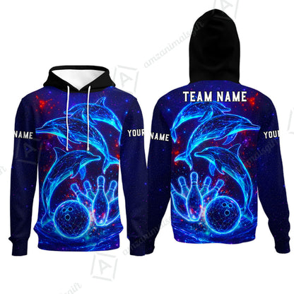 Customized Bowling Shirt, Cosmic Dolphin, Personalized Polo Shirt For Players With Name & Team Name