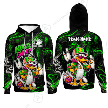 Custom Bowling Jersey Polo Shirt, Duck Never Give Up, Custom Bowling Jersey Team Shirt For Players With Name & Team Name