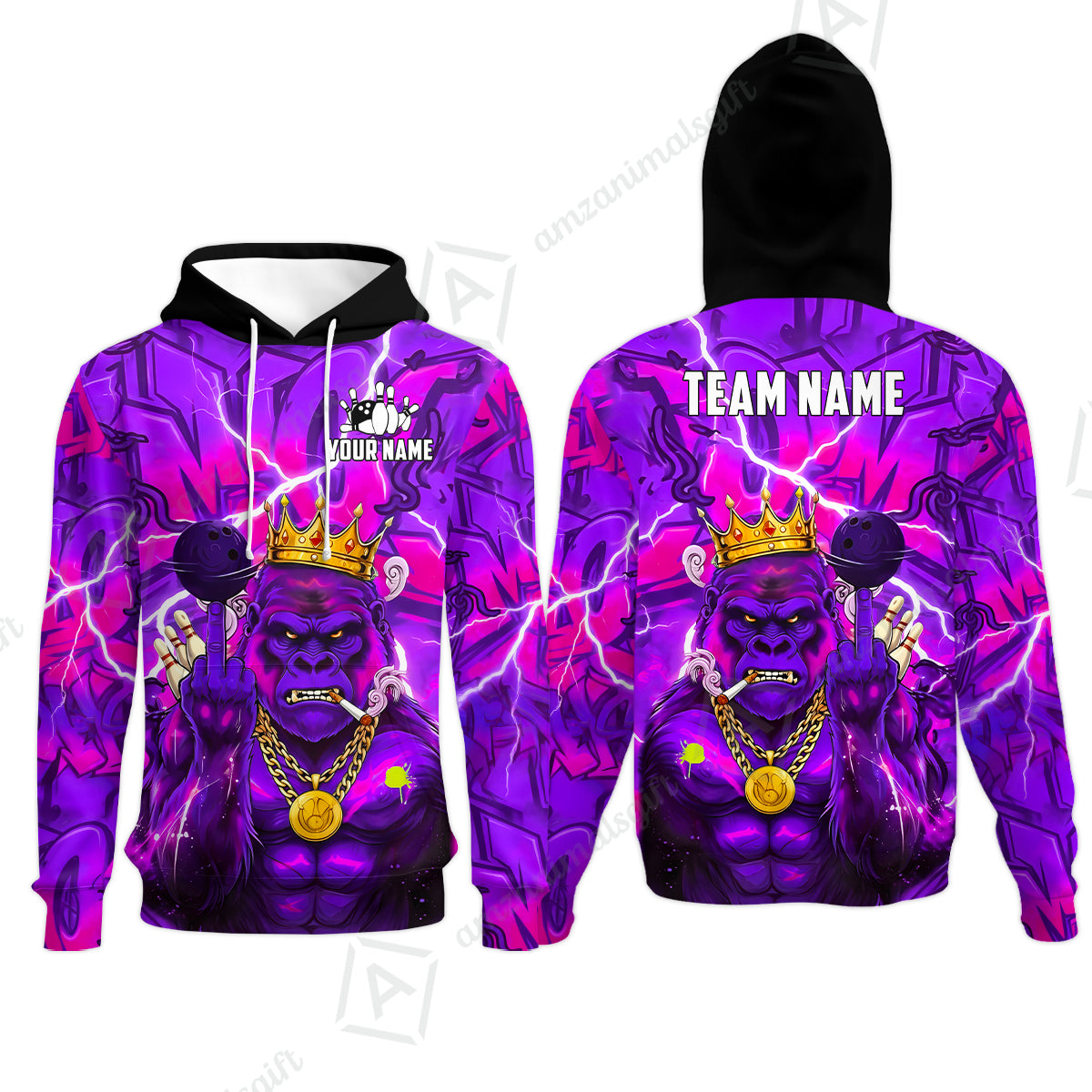 Custom Bowling Jersey Polo Shirt, Rebellious Gorilla King & Street Graffiti, Custom Bowling Jersey Team Shirt For Players With Name & Team Name