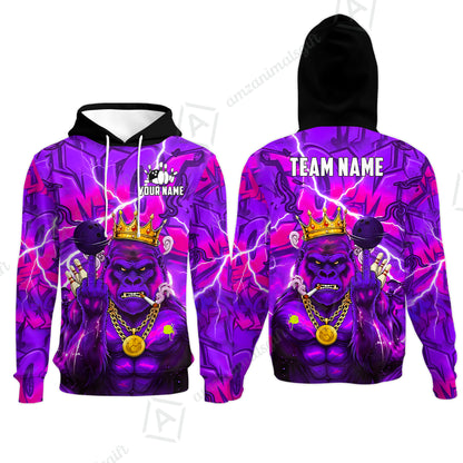 Custom Bowling Jersey Polo Shirt, Rebellious Gorilla King & Street Graffiti, Custom Bowling Jersey Team Shirt For Players With Name & Team Name