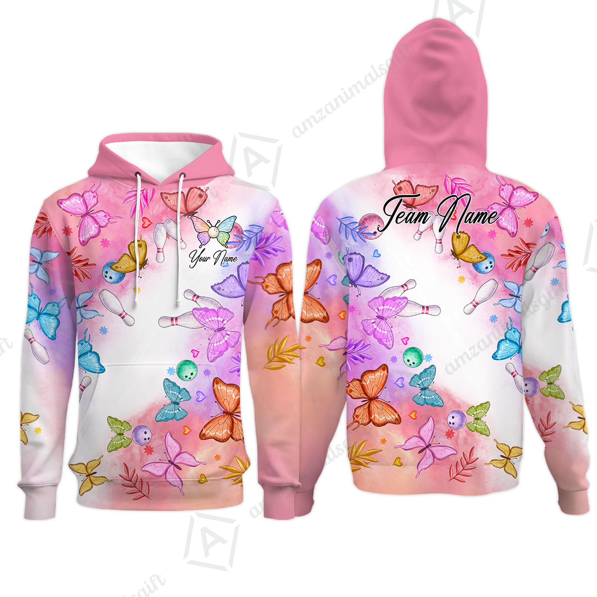 Custom Bowling Jersey Polo Shirt, Whimsical Butterfly Watercolor, Custom Bowling Jersey Team Shirt For Players With Name and Team Name