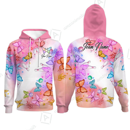 Custom Bowling Jersey Polo Shirt, Whimsical Butterfly Watercolor, Custom Bowling Jersey Team Shirt For Players With Name and Team Name