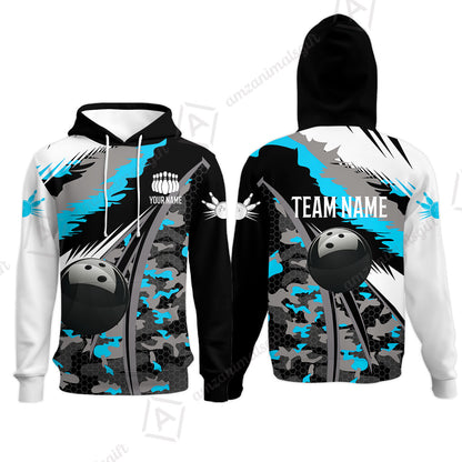 Custom Bowling Team Jersey, Personalized Long Sleeve Jersey Shirt Camo Bowling Shirt with Name & Team Name
