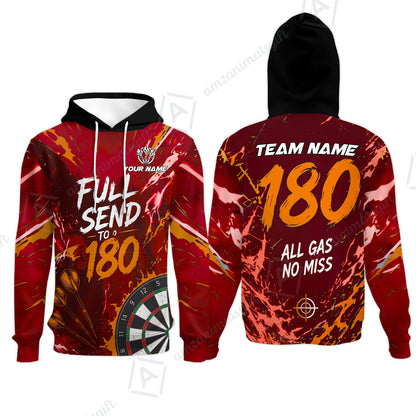 Customized Darts Team Jersey, Full Send To 180, All Gas No Miss, Personalized Polo Shirt For Players With Name & Team Name