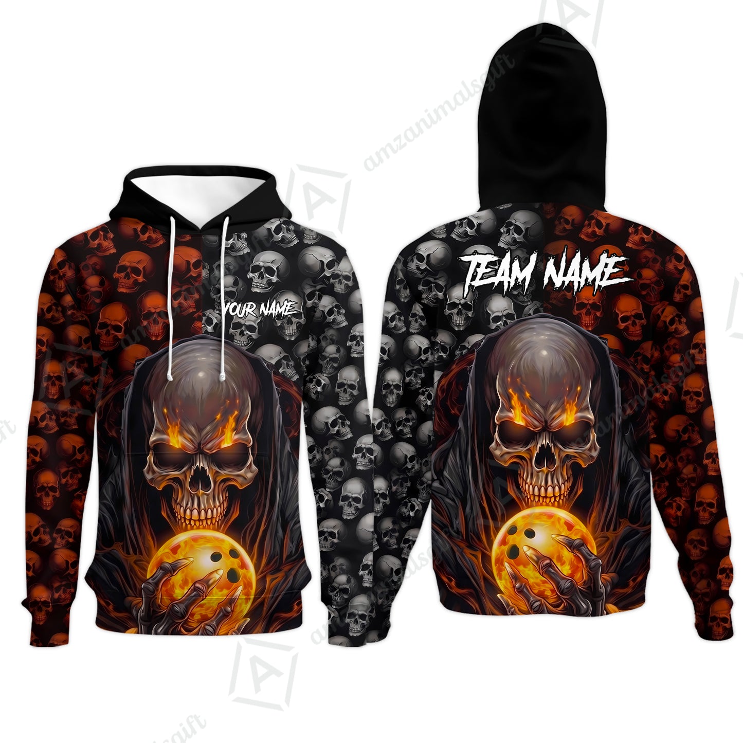 Custom Bowling Jersey Polo Shirt, Death Multiple Skulls, Personalized Name And Team Name