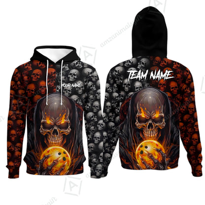 Custom Bowling Jersey Polo Shirt, Death Multiple Skulls, Personalized Name And Team Name