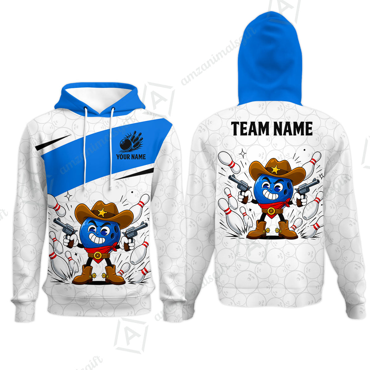 Custom Bowling Jersey Polo Shirt, Retro Cartoon Cowboy Ball, Custom Bowling Jersey Team Shirt For Players With Name and Team Name