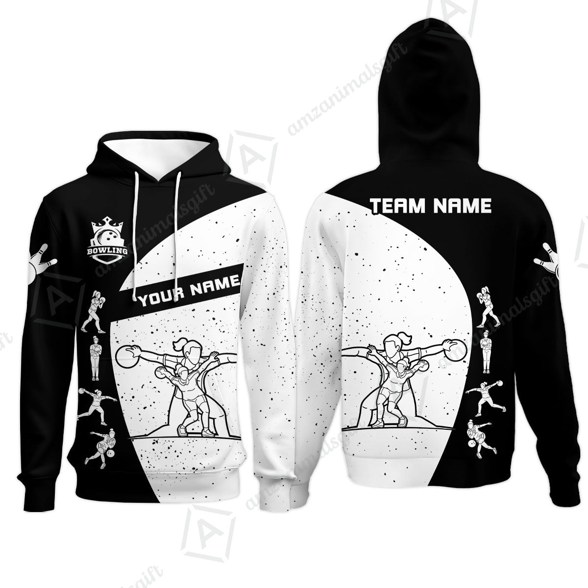 Custom Stylish Black and White Bowling Team Unisex Polo Shirts, Bowling Team Uniforms Jerseys, Polo Shirt With Name And Team Name