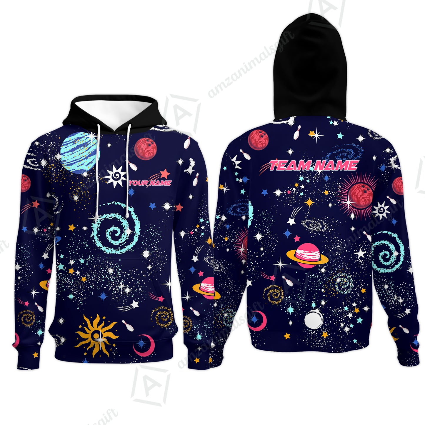 Custom Bowling Jersey Polo Shirt, Galaxy Pattern Shirt, Custom Bowling Jersey Team Shirt For Players With Name and Team Name