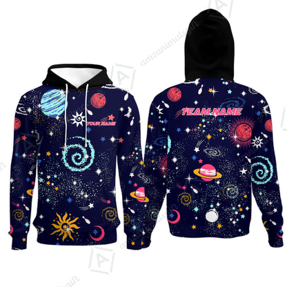 Custom Bowling Jersey Polo Shirt, Galaxy Pattern Shirt, Custom Bowling Jersey Team Shirt For Players With Name and Team Name